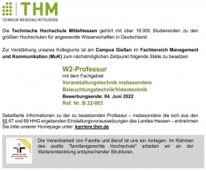 Top Jobangebot: Professur Veranstaltungstechnik